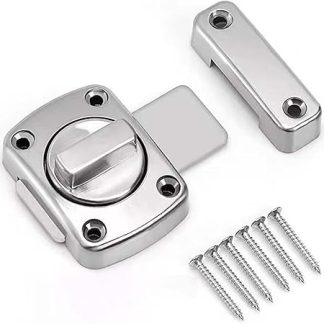 1Pcs Zinc Alloy Door Lock, Corrosion-Resistant Security Lock, Rotate Bolt Safety Cabinet Slide Gate Latch Door Lock for Bathroom, Toilet, Bedroom, Shed, Gate, Closet (Silver)