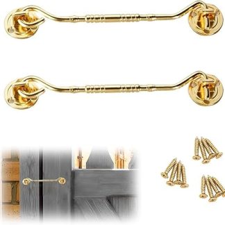 2pcs Hook and Eye Latch, Gate Hook, with Screws,Brass Door Lock for Window, Garden Gate & Door