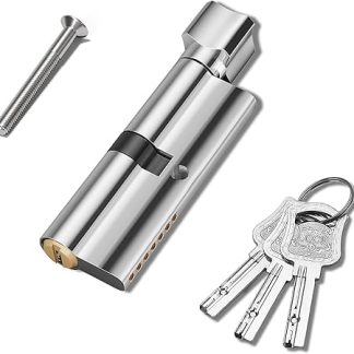 70mm Chrome Plated Euro Cylinder Lock,Door Barrel Lock,Thumbturn Knob with 3 Standard Keys,Anti-Pick,Anti-Bump,Anti Drill,High Security for UPVC,Wooden,Composite Doors (Silver)