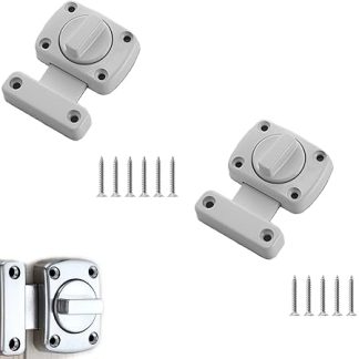 Bathroom Door Lock, Rotate Bolt Gate Latch, Zinc Alloy Brushed Finished, Double Sided Rotating Bolt, Heavy Duty Privacy Lock for Internal Doors, Pet Gates, Small Windows,Door bolt White, 2.2 × 2.3 in)