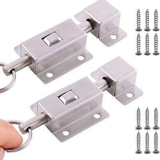 2 Pieces Spring with Screws Door Latch, Spring Latch, Wooden Door Latch, Auto Sliding Lock, Door Barrel Bolt, Spring Door Lock, Suitable for Fixing Windows, Wooden Doors, Cabinets, Lockers (Silver)