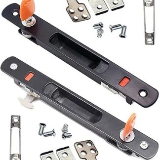 ZHEHUA 2-Pack Sliding Door Lock with Key - Single Sided Hook Lock, Aluminum Alloy Flush Mount Handle for Patio/Barn/Glass Doors & Windows, Black (Includes 2 Keys & 3 Accessory Kits)