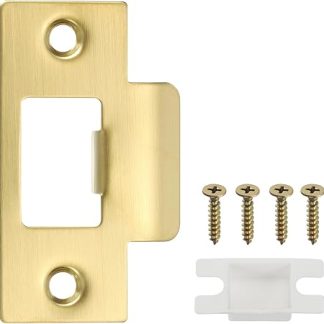 PATIKIL 2-3/4 Door Lock Strike Plate,1 Pcs Stainless T Strike Deadbolt Strike Plate,Door Backplate with Screw for Interior Exterior Door Use(Large Hole), Gold