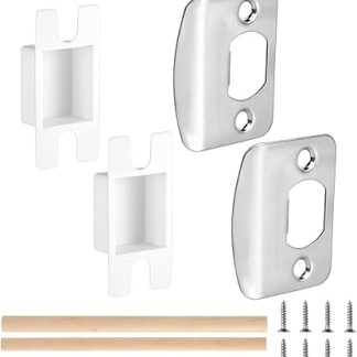 2 Sets Door Strike Plates, Standard Door Latch Restorer with Dust Box Strike Plates for Interior Doors Universal Security Door Lock Hardware Repair Kit with Screws & Dowels