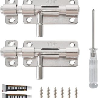 2 Pack Slide Lock,Door Latch Lock Bolt,Door Security Slide Latch Lock with 12 Screws, with Padlock Hole,Stainless Steel Slide Gate Latches,Easy to Install,Per Window,Door,Garden