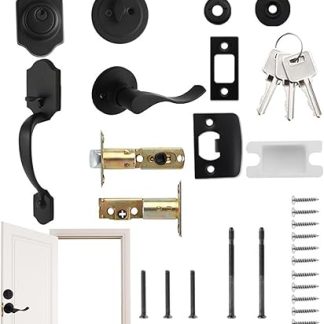 Front Door Lock Handle and Deadbolt Set, Versatile Use, 33.8/21.4/9.7cm, Black Doors Handle, Matte Black Front Door Entry Handleset, Easy Installation, for Entrance Balcony Bathroom