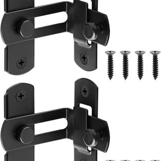 90 Degree Flip Sliding Barn Door Lock, 2 Pack Stainless Steel Angle Door Latch Buckle, Screen Door Stopper Lock Hook Eye Lock Gate Lock for Barn, Garage, Window, Sliding Door (Black)