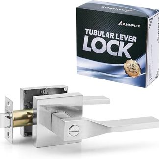 Square Privacy Lever Door Handle Lock Without Key,Keyless Interior Lever[for Bedroom,Bathroom,Room] Reversible Left&Right Handle Heavy Duty(Privacy, Satin Nickel)