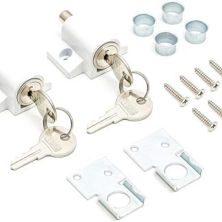 2 Pcs White Sliding Patio Door Lock, Sliding Door Lock for Additional Security. Supplied with Fixtures and Fittings. Universal Lock Suitable for Most Door Types., 45 x 47 x 25mm