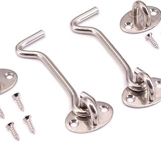 SUNDELY® Stainless Steel Cabin Hook Catch Eye Latch Lock Silent Holder Window Brace with Eyes for Shed Cabin Gate Door Window Shutter (2 x 3 / 75mm)