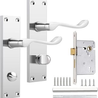 Probrico Victorian Scroll Chrome Door Handle Latch Internal Privacy Door Lever on Backplate 154mm X 40mm for Bedroom and Bathroom 65mm Latch