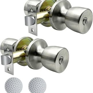 DSJJBLL 2 Pack Door Knob with Lock and Key, Stainless Keyless Round Ball Lock Interior/Exterior Door Knob for Bedroom Or Bathroom (Keyless Stainless 2Pack)