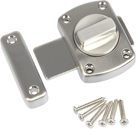 1Pack Chrome Door Bolt, Bathroom Toilet Door Latch for Securing Internal Doors FOCCTS Rotate Door Lock Bolt Gate Latch Door Lock with Brushed Surface & Zinc Alloy Material