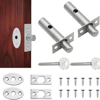 2 Pairs Internal Door Lock, Star Key Door Lock, Doors Security Rack Bolt, Security Deadbolt Doors Locks with Matching Screws for Dooring Windows