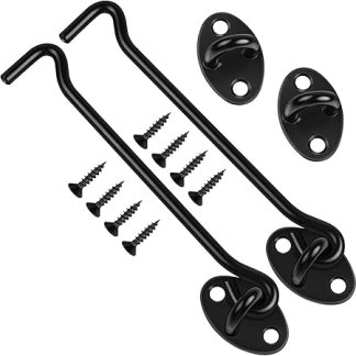 2 Pcs Hook and Eye Latch, 6 Inch Cabin Hook Stainless Steel Door Lock Hook, Black Door Latch for Internal Door Hooks to Keep Door Open,Door Catch for Outdoor Garden Gate Latch Use