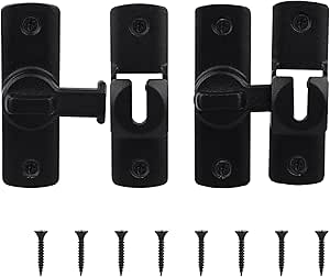 2pcs 90/180 Degree Barn Door Lock Latch, Heavy-Duty Sliding Gate Lock Hardware for Bathrooms, Cabinets, Gardens, Garages, Garden Sheds and Windows Security (Black)