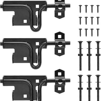 3 Pack Slide Bolt Gate Latch, Door Lock Hardware with Padlock Hole, Gate Latch for Wooden Fence 2 Sided, Slide Bolt for Outdoor Gates, Yard Fence, Gate Hardware (Black)
