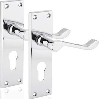 XFORT® Euro Profile Victorian Scroll Door Handles in Polished Chrome, Euro Cylinder Lock Door Handle Set, Ideal for All Types of Internal Wooden Doors That Require Key Locking Security [1 Pair]