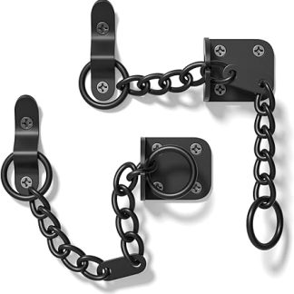 2PCS Black Door Chain,Narrow Door Chain Lock,Steel Door Safety Chain with Complete Fittings,External and Internal Door Restrictor for Wooden and UPVC Doors