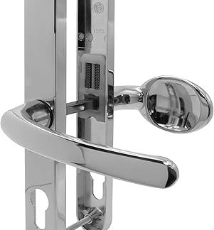 TSS Polished Chrome UPVC Door Handle Pair Set with Lever and Pad, Suits Fullex Locks, Sprung, 68mm PZ (Centres), 215mm Screw To Screw, Backplate 245mm x 32mm, Replacement PVC Door Handle in Polished C