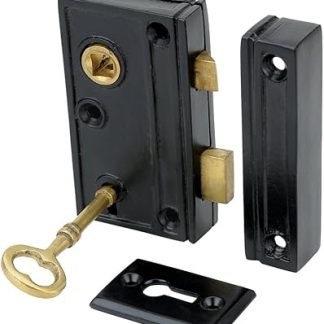 A29 Hardware 1 3/8 Inch Back Set Narrow Screen Door Rim Lock, Black Powder Coat Finish
