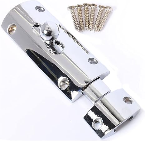 Door Bolts Polished Chrome Barrel Side Lock 75mm 3 Inch Door Latch with Screws Tower Bolt Locks for Bedroom Bathroom Toilet Shed Gate Cupboards and Cabinets Pack of 1