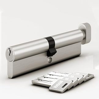 AwmnSrman Thumb Turn Euro Cylinder Lock (70mm) 35/35 with 5 Keys, Barrel Cylinder Lock with Knob, Euro Brass Cylinder Satin Nickel Finish,Anti-Bump, Drill and Pick