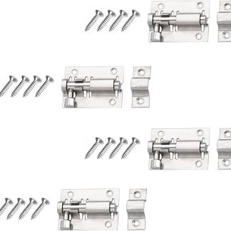 4pcs Sliding Latch Lock (2) Door Bolt Lock with Screws - Heavy Duty Stainless Steel Door Bolt Gate Sliding Latch Lock for Internal Doors, Bedrooms, Bathrooms, Cupboards & Storage Units