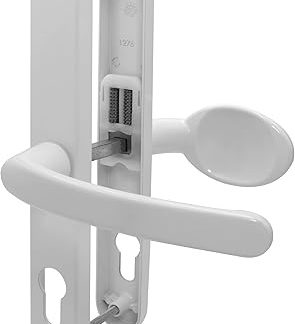 TSS White UPVC Door Handle Pair Set with Lever and Pad, Suits Fullex Locks, Sprung, 68mm PZ (Centres), 215mm Screw to Screw, Backplate 245mm x 32mm, Replacement PVC Door Handle in White