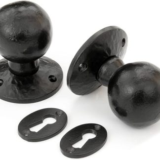 UNDERGROUND PARTS Jones & Grey Black Cottage Round Ball Door Knobs Handles & Oval Lock Covers
