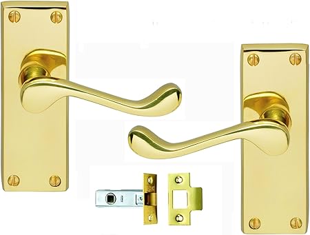 Victorian Scroll Brass Door Handle & Latch Set: 3 Pairs of Brass Lever Door Handles With Tubular Mortice Latch Sets