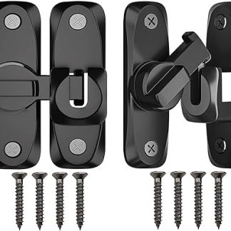 Portable Sliding Barn Door Lock, 90/180 Degree Heavy Duty Flip Gate Latches,Thickened Anti-Rust Hasp Latch for Barn Doors,Garden, Bathroom, Outdoor, Garage, Window(Black,2 Pack)