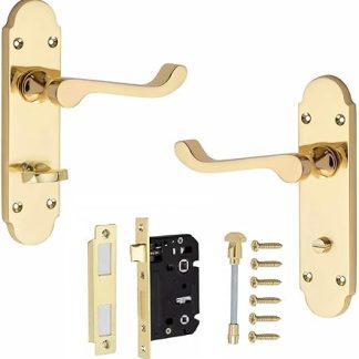 Victorian Scroll Bathroom Handle with 2.5 Bathroom Mortise Lock Polished Brass Finish 168mm x 40mm