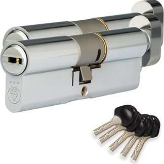 XFORT Colossus Polished Chrome 3 Star Kitemarked Keyed Alike Thumb Turn Euro Cylinder Lock 35EX/35T (70mm), British Standard TS007 Anti-Snap Barrel Lock, Upvc Door Lock.