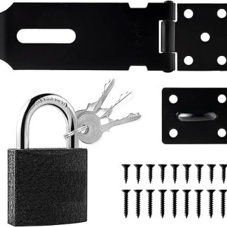 3inch Shed Lock 90°Gate Lock 180°Door Latch Hasp Shed Door Latch Hasp and Staple with Padlock Door Hasp Lock for Garden Sheds Underground Garages Bedrooms Cabinets（Black 3inch