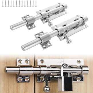 2PCS Heavy Duty Door Bolts for External Doors 6 & 8 inch Gate Bolt with Padlock Hole Stainless Steel Door Bolt Lock for Internal Doors for Gate, Shed, Bathroom