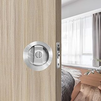 Betensh Recessed Keyless Pocket Door Lock - Privacy Round Sliding Handle, Invisible 2 Sided, 66mm Silver
