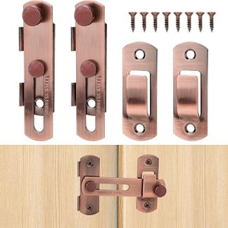 2pcs Barn Door Lock, Stainless Steel Sliding Door Latch 180 Degree Flip Door Locks and Latches Multiple-Use Door Hardware for Garage Gate Bathroom Cabinet Bedroom (Rose Gold)