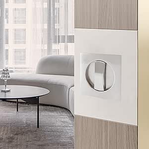Hoconnie Pocket Door Lock Privacy Pocket Door Handle Sliding Door Lock Invisible Recessed Door Handle 66mm No Key (Silver, Square)