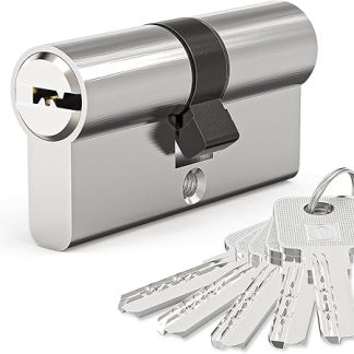 30/30 Euro Cylinder Lock, 60mm Euro Door Barrel Lock with 5 Copper Keys, Nickel Plated Finish, Anti-Pick, Anti-Bump, Anti-Drill, High Security for UPVC, Wooden, Composite Doors