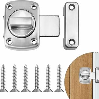 1 Pcs Rotate Bolt Latch Lock, Bathroom Door Lock, Anti Theft Protection Door Bolts, Safety Cabinet Slide Latch for Internal Doors Latches Applicable to Various Doors (Silver)