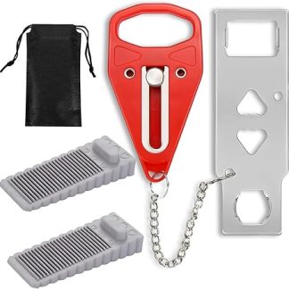 3Pcs Portable Door Lock Set, Hotel Door Lock Travel Safety with 2 Door Stoppers, Enhanced Security for Home, Hotel and Travel Use (with Storage Bag)