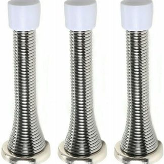 3 x fiXte Wall Mounted Chrome Spring Door Stop Sprung Stopper Skirting Board Buffer