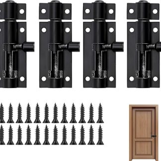 4 Pack Black Bolt Lock, 2 Inch Stainless Steel Safety Sliding Latch with Screws, Barrel Weatherproof Strong Door Lock Bolt Suitable for Bathroom Toilet Shed Gate Cupboards Garden Shower Cabinets