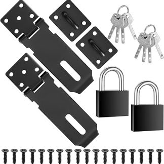 2 Pcs Stainless Steel Padlock Hasp, Door Latch Hasps with Padlocks Keys and Screws, Shed Gate Door Clasps Locks Bolts Hasps and Staples for Wooden Gate, Bedroom, Garage Doors - 4 Inch/Black
