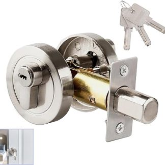 Single Cylinder Deadbolt, Round Deadbolt Lock, Zinc Alloy Door Locks with Keys, Invisible Modern Door Locks for 35-50mm Front Door, Entrance Door, Passage Door, Bedroom Door (Silver)