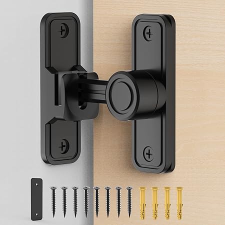 MeBantoo Sliding Barn Door Lock Hardware, 90 Degree Locks for Barn Doors, Flip Gate Latches for Garden, Bathroom, Outdoor, Garage, Window (Black)