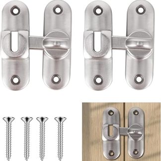 2PCS 90 Degree Door Lock Stainless Steel Barn Door Lock Latch Safety Sliding Security Door Latch Small Gate Latches Hardware for Barn, Garden, Bathroom, Cabinet, Window, Sliding Door-Silver