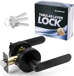 Entry Door Handle with Lock and Keys, Secure Keyed Reversible Round Lever Exterior and Interior, Heavy Duty for Front Entrance Door and Bedroom,Bathroom,Matte Black