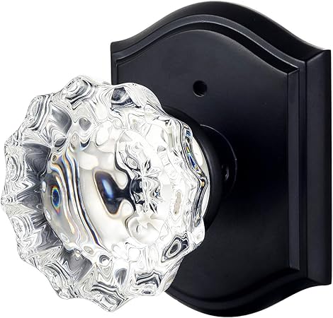 CLCTK Matte Black Privacy Bed Bath Door Knobs Interior, Double Locking Door Knobs for Bedroom, Bathroom Crystal Door Knobs with Push Lock, FGDBS-002